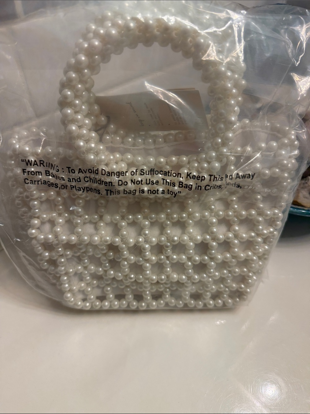 a new day Pearl Beaded Mini Tote in White - Picture 3 of 3